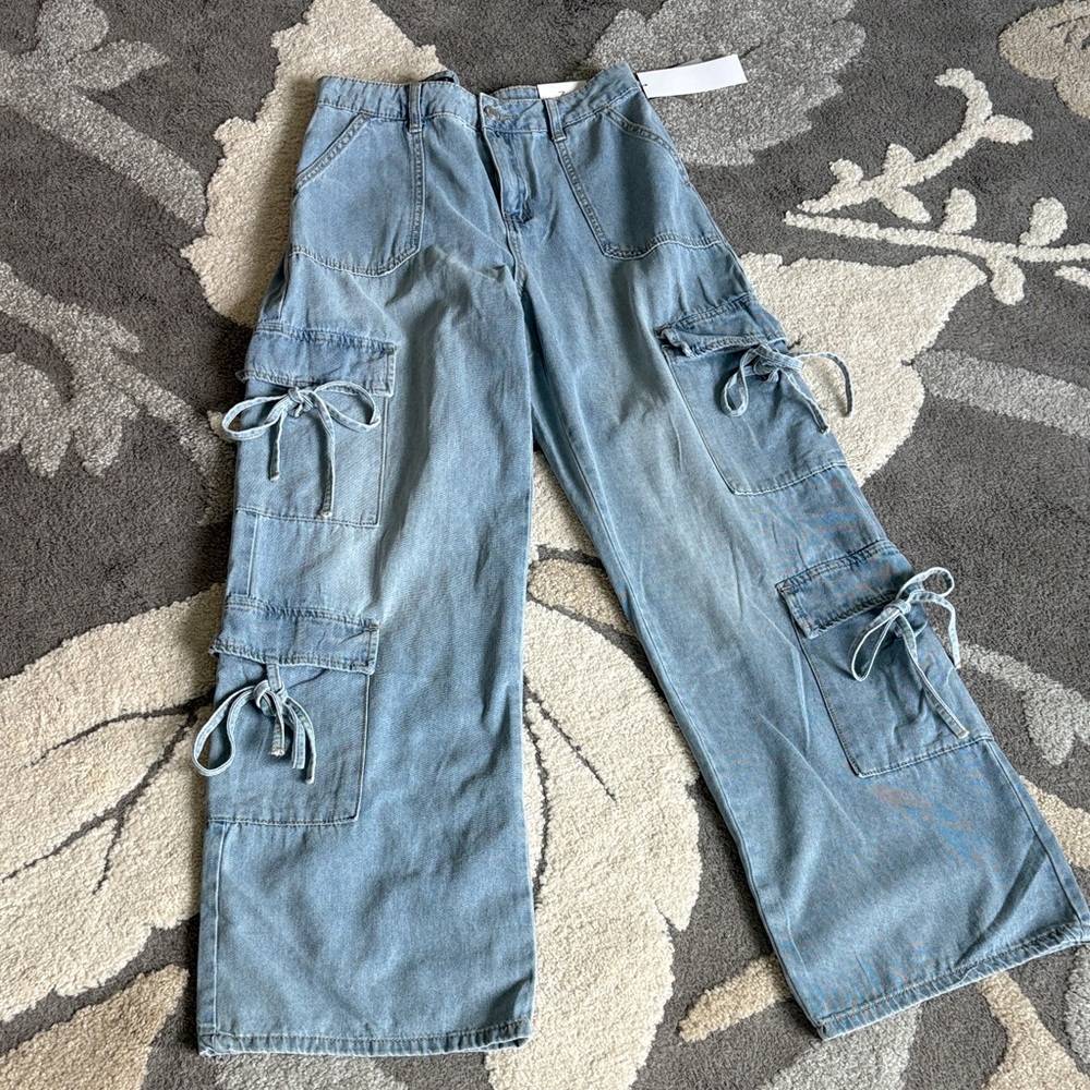 High Rise Wide Leg Cargo Jeans